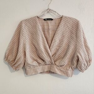 Zara Women's Pink Blush Plaid Crop Top